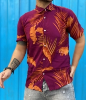 پیراهن هاوایی مدل برگ رنگ بنفش