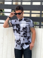 پیراهن آستین کوتاه هاوایی طرح سیاه سفید