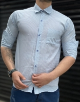 پیراهن قواره دار چهارخونه آبی روشن سفید